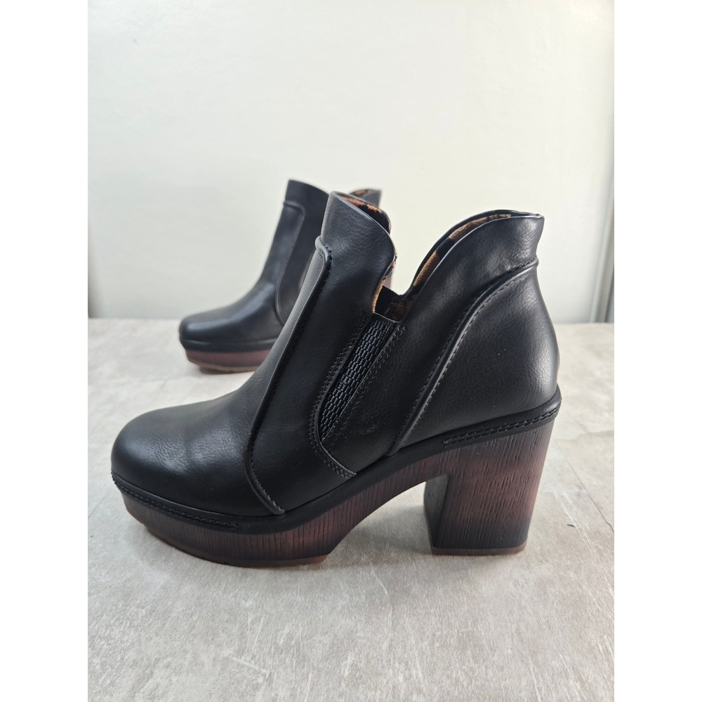 Korks Platform Block Heel Ankle Booties 8 Black Chunky Grunge Retro Comfort Boot